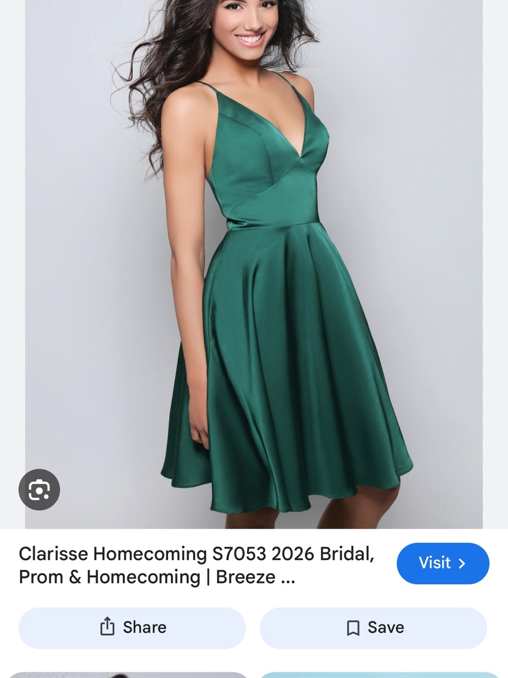 Clarisse Emerald Green Satin V-Neck Spaghetti Strap Homecoming Dress